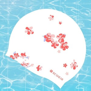 【プールに映える！】スイムキャップ花柄《小桜》swimming cap　柔らかシリコン素材　白