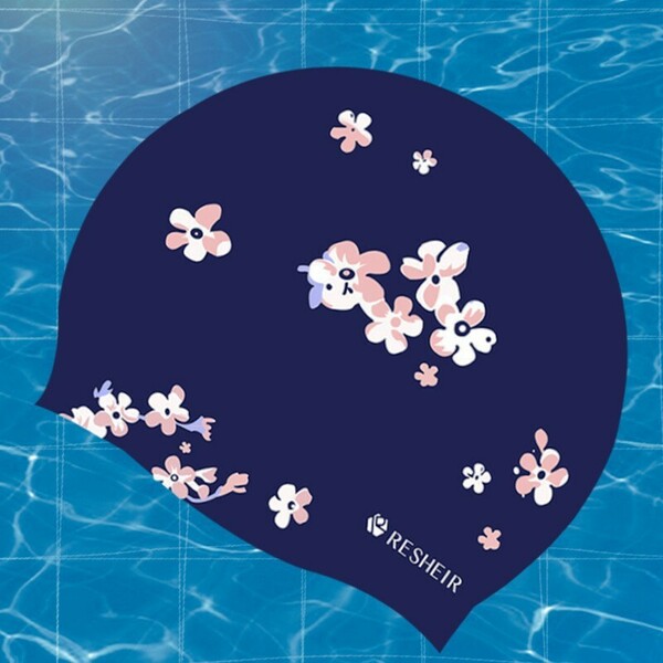 【プールに映える！】スイムキャップ花柄《小花柄》swimming cap　柔らかシリコン素材　紺