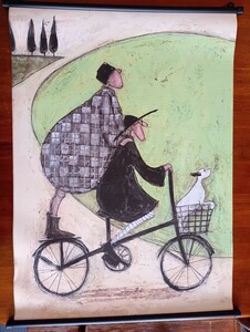 【ポスターハンガー付】大判B2 （50cm×70cm）sam toft　キャンバスポスター　自転車と犬と二人