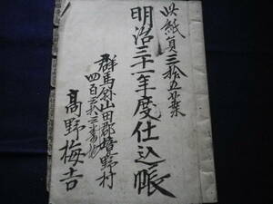 明治３１年度　群馬県山田郡境野村　仕入帳　酒造業者　郷土史　史料　清酒　酒類　記録