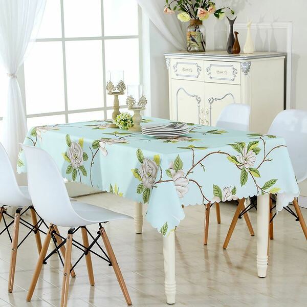 新品　テーブルクロス　食卓カバー　撥水加工 花柄　グリーン　テーブルカバー 葉っぱ　飾り　汚れ防止　130*180cm 長方形
