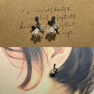 ビンテージビーズ　アイスピンクお花ピアス　 ハンドメイド