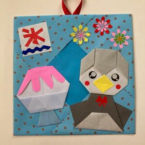 折り紙 壁面飾り ハンドメイド 保育園 幼稚園 壁飾り　夏　かき氷　ペンギン