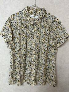 Golden Bear ゴールデンベアの花柄レーヨン紺ブラウス美品LL