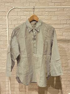 MARGARET HOWELL 7 minute sleeve shirt M size stripe pull over MADE IN JAPAN Margaret Howell made in Japan gray × white 