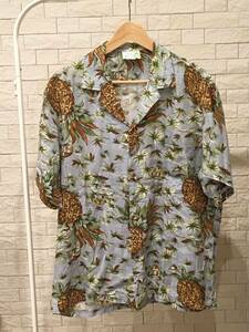 Jade Fashions アロハシャツ Mサイズ 総柄 パイナップル柄 MADE IN HAWAII ジェードファッションズ 開襟 オープンカラー 半袖 ハワイ製