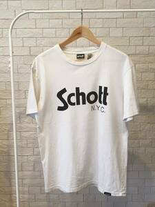 Schott N.Y.C. 半袖 Tシャツ Lサイズ ホワイト MADE IN USA ショット ロゴ プリント アメリカ製