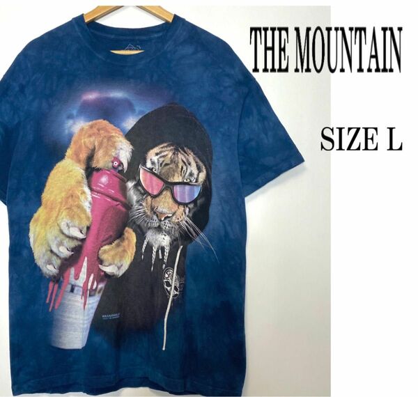 THE MOUNTAIN ザマウンテン 半袖 タイダイ染め タイガー 虎 ビッグプリント Tシャツ ネイビー L