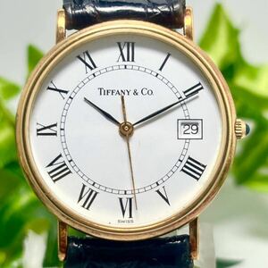 TIFFANY&CO pure gold. Tiffany Date rare model out inside box attaching glass scratch less original tail pills original leather belt watch 