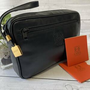 [ unused class ] Loewe LOEWE clutch bag second bag hole gram original leather black black business bag men's back work bag 