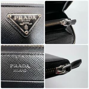 1円スタート 美品 正規品 PRADA プラダ SAFFIANO サフィアーノ 長財布 ラウンドファスナー ブラック レザー 三角ロゴプレートの画像9