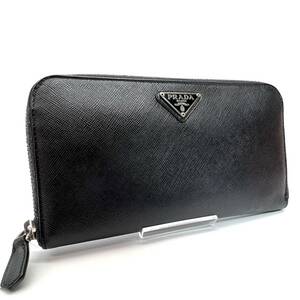 1円スタート 美品 正規品 PRADA プラダ SAFFIANO サフィアーノ 長財布 ラウンドファスナー ブラック レザー 三角ロゴプレート