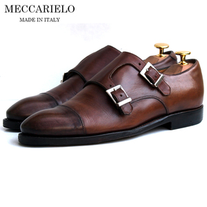  Italy made *mekalieroMECCARIELLO* double monk strap 6.5≒25~25.5cm Goodyear mekaliero men's ac gc r-290