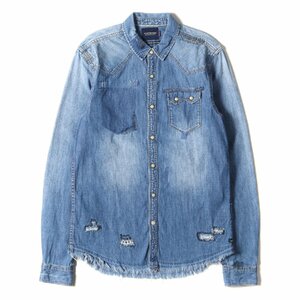 SCOTCH&SODA スコッチ&ソーダ シャツ サイズ:S ヴィンテージ加工 ウエスタン デニム 長袖シャツ カットオフ リペア インディゴ トップス