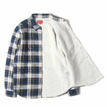 Supreme シュプリーム シャツ サイズ:M 15AW 裏地シェルパボア チェック フランネルシャツ Flannel Sherpa Shirt ネイビー ホワイト_画像3