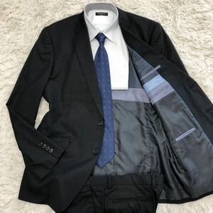  super rare 2XL! Lanvin on blue [ overwhelming feeling of luxury ]LANVIN en Bleu suit setup black stripe 2B total lining silk . gloss feeling 52(3L)