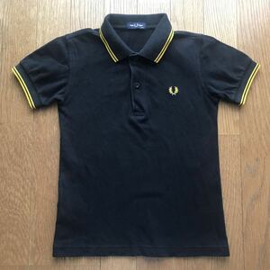  free shipping Fred Perry polo-shirt Kids black * fred perry 6-7 -years old 120cm corresponding 