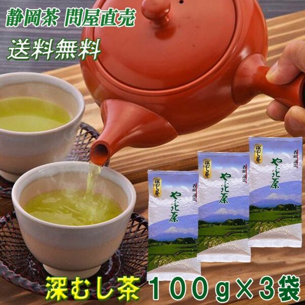 静岡茶 深むし茶１００g×３個 送料無料 かのう茶店 お茶煎茶緑茶格安お買い得