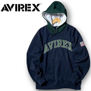 新品 AVIREX アヴィレックス 速乾コットン混素材 刺繍ワッペン スウェット パーカー フーディー プルオーバー 3131008 2XL 3L ◆B3560