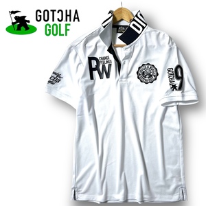 新品 GOTCHA GOLF ガッチャ ゴルフ 吸汗速乾 通気性◎ UVカット ビッグロゴ 刺繍ワッペン ストレッチ 半袖ポロシャツ L 春夏 ◆B3646