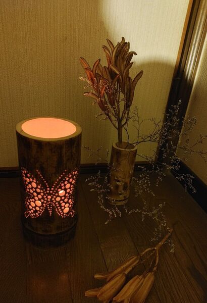 竹灯り LEDキャンドルライト付き ハンドメイド 蝶 Butterfly インテリア 竹灯籠