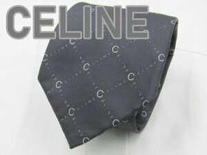 【セリーヌ】 OC 307 セリーヌ CELINE ネクタイ グレー系 チェック 格子柄 ワンポイント ブランドロゴ ジャガード