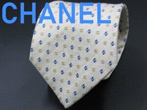 【シャネル】 OC 341 シャネル CHANEL ネクタイ 白系 小紋 ブランドロゴ ジャガード 鎖付き