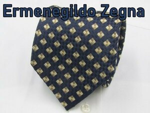 【ゼニア】 OC 401 エルメネジルド・ゼニア Ermenegildo Zegna ネクタイ 紺 ゴールド系 スクエア ジャガード