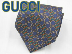 【グッチ】 OC 525 グッチ GUCCI ネクタイ 紺色系 チェーン プリント