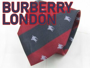 【バーバリー 】 OC 486 バーバリー BURBERRY LONDON ネクタイ 赤系 紺系 ストライプ ブランドロゴ プリント