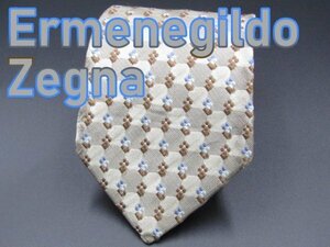 【ゼニア】 OC 535 エルメネジルド・ゼニア Ermenegildo Zegna ネクタイ 茶色系 ベージュ系 ドット 花柄 チェック ジャガード