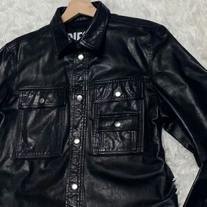 極美品/定価10万/超希少/XL相当●ディーゼル DIESEL 極上シープレザー シャツ ジャケット ブルゾン 羊革 ラムレザ― 高級感◎ブラック 黒の画像6