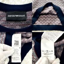 極美品/XL相当以上●エンポリオアルマーニ 長袖シャツ スウェット 春夏 EMPORIO ARMANI イーグルロゴ 総柄 襟元切替 ストレッチ 高級感_画像10