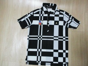 ルコック　ゴルフ・ドライ半袖ポロシャツ・黒×白色・サイズM