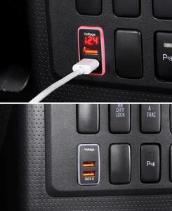 送料無料 トヨタ ダイハツ 電圧表示 40×22mm ヒューズタイプ Bタイプ USBポート急速充電 3.0×2ポート LED発光ブルー1123