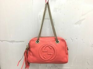 !! GUCCI グッチ ショルダーバッグ インターロッキング G SOHO スモール ダブルチェーン レザー レディース ピンク ベゴニアピンク 520981