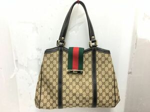 !! GUCCI グッチ シェリーライン トートバッグ ベージュ ジャガード レザー ハンドバッグ 213317