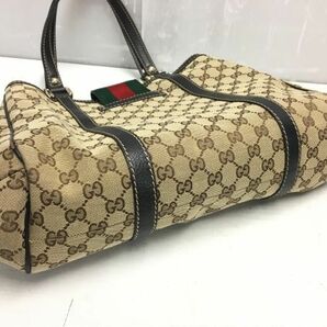 !! GUCCI グッチ シェリーライン トートバッグ ベージュ ジャガード レザー ハンドバッグ 213317の画像3