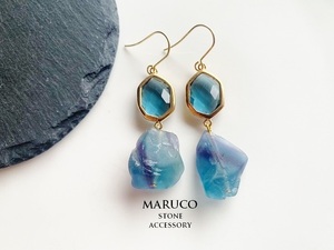 △MARUCO△PP400-353フローライトgradation Blue+Bijou Montana*天然石ピアス【送料無料】*イヤリング+100円 樹脂ピアス+50円*　　