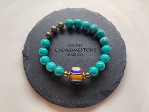 △MARUCO△BL400-533シェブロンAntique+ターコイズmagnesite 16-7㎝*天然石ブレスレット [送料無料]　TRADE BEADS