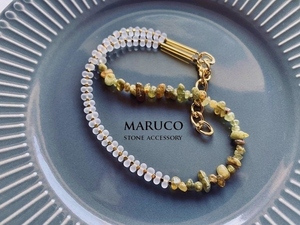 △MARUCO△NC390-1053ガーネット原石 GREEN ROUGH +ガラスasymmetry*天然石ネックレス 40㎝+chain *送料無料*