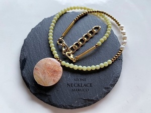 ^MARUCO^NC400-576 Ocean a gate + lemon je-doasymmetry* natural stone necklace * free shipping *