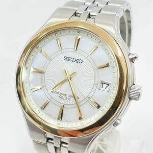 稼動品 SEIKO セイコー 7B42-0AP0 3針 電波ソーラー ベルト純正 メンズ 腕時計 デイト 白文字盤 02-0222〇