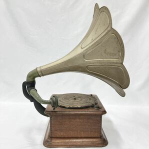 NIPPONOPHONE ニッポノホン 日本蓄音器商会 アンティーク 蓄音機 手巻き式 日本製 ラッパ径約53cm 昭和レトロ 追加写真有り 01-0228の画像3