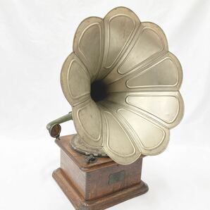 NIPPONOPHONE ニッポノホン 日本蓄音器商会 アンティーク 蓄音機 手巻き式 日本製 ラッパ径約53cm 昭和レトロ 追加写真有り 01-0228の画像1