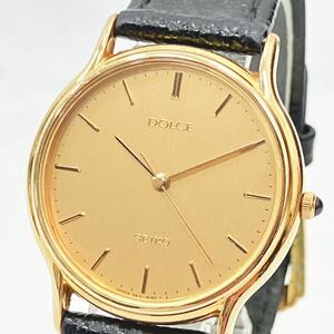 美品　稼働品　SEIKO DOLCE セイコー ドルチェ ゴールド文字盤 金 18KT 5E31-6C50 QZ クォーツ　メンズ腕時計　02-0307