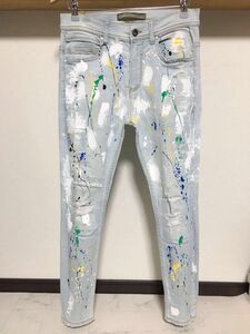 伸縮性強め 春夏 ペイント ZARA MAN ストレッチ スキニー 40 31 ダメージ デニム メンズ パンツ ジーンズ