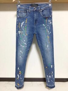 伸縮性抜群 春夏 ペイント ZARA MAN ストレッチ スキニー 38 カットオフ ダメージ デニム パンツ メンズ ジーンズ