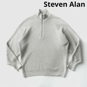 Steven Alan スティーブンアラン コットン カシミヤ ハーフジップ ドライバーズニット L グレー ミドルゲージ 片畦 セーター カシミア 正規