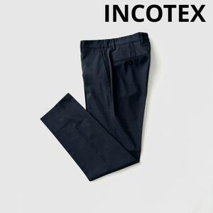 INCOTEX インコテックス テクノサルトリアル テクノウール パンツ 44 ネイビー 紺 ロゴ ウッシャブル アーバントラベラー テーパード 正規